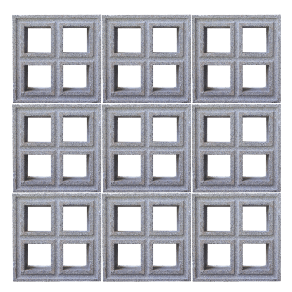 ตัวอย่างการก่อ อิฐช่องลม 4 ช่องขอบร่อง ขนาด 9 x 19 x 19 ซม