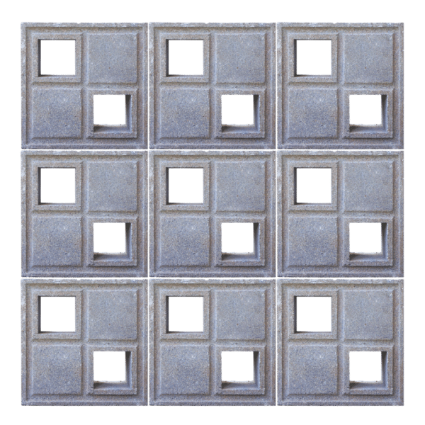 ตัวอย่างการก่อ อิฐช่องลม ลาย 2 ช่อง ขอบร่อง ขนาด 9 x 19 x 19 ซม