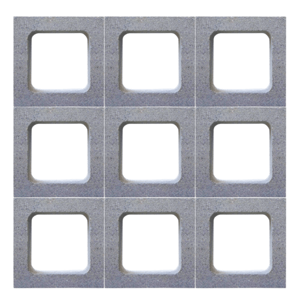 ตัวอย่างการก่อ อิฐช่องลม สี่เหลี่ยม ขอบมน ขนาด 9 x 19 x 19 ซม