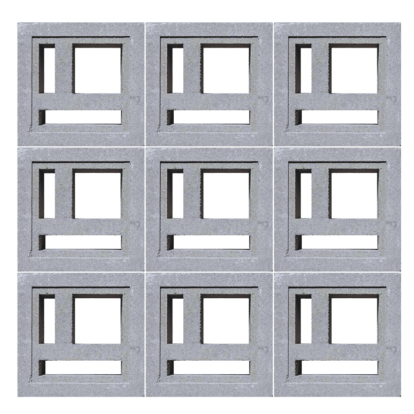 ตัวอย่างการก่อ อิฐช่องลม โมเดิร์น 3 ช่อง ขนาด 9 x 19 x 19 ซม