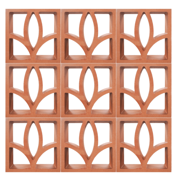 ตัวอย่างการก่อ อิฐแดงช่องลม ลายทิวลิป ขนาด 22 x 22 x 6.5 ซม