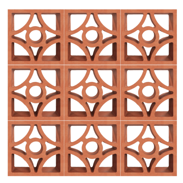 ตัวอย่างการก่อ อิฐแดงช่องลม ลายบับเบิล ขนาด 22 x 22 x 6.5 ซม