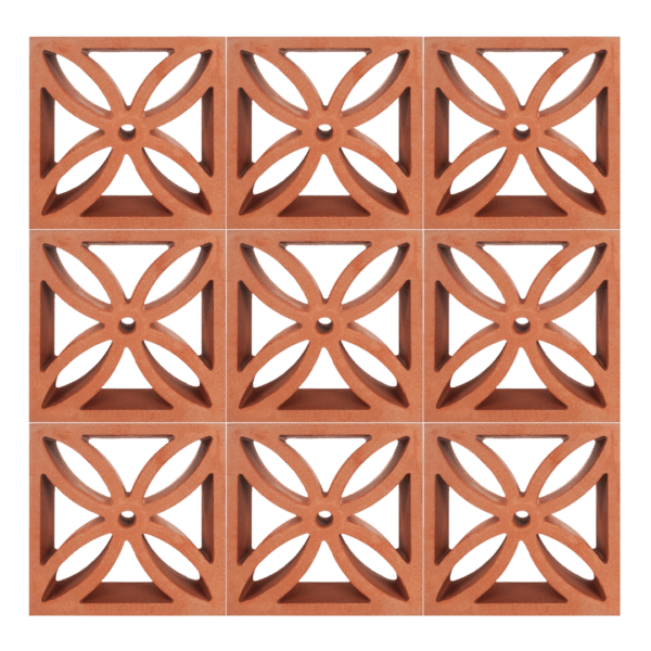 ตัวอย่างการก่อ อิฐแดงช่องลม ลายฟลาวเวอร์ ขนาด 22 x 22 x 6.5 ซม