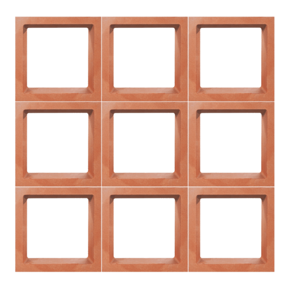 ตัวอย่างการก่อ อิฐแดงช่องลม ลายวินโดว์ ขนาด 22 x 22 x 6.5 ซม