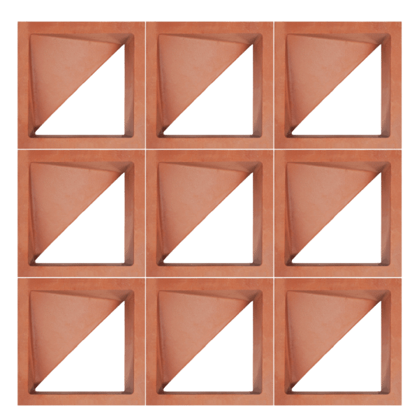ตัวอย่างการก่อ อิฐแดงช่องลม ลายสามมิติ ขนาด 22 x 22 x 6.5 ซม