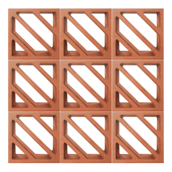 ตัวอย่างการก่อ อิฐแดงช่องลม ลายเดลต้า ขนาด 22 x 22 x 6.5 ซม