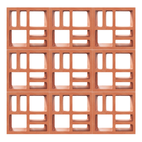 ตัวอย่างการก่อ อิฐแดงช่องลม ลายโรมัน ขนาด 22 x 22 x 6.5 ซม