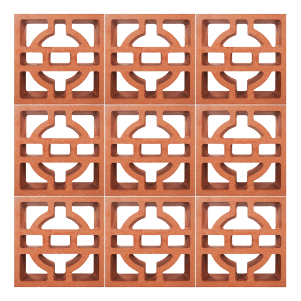 ตัวอย่างการก่อ อิฐแดงช่องลม ลายไชน่า ขนาด 22 x 22 x 6.5 ซม