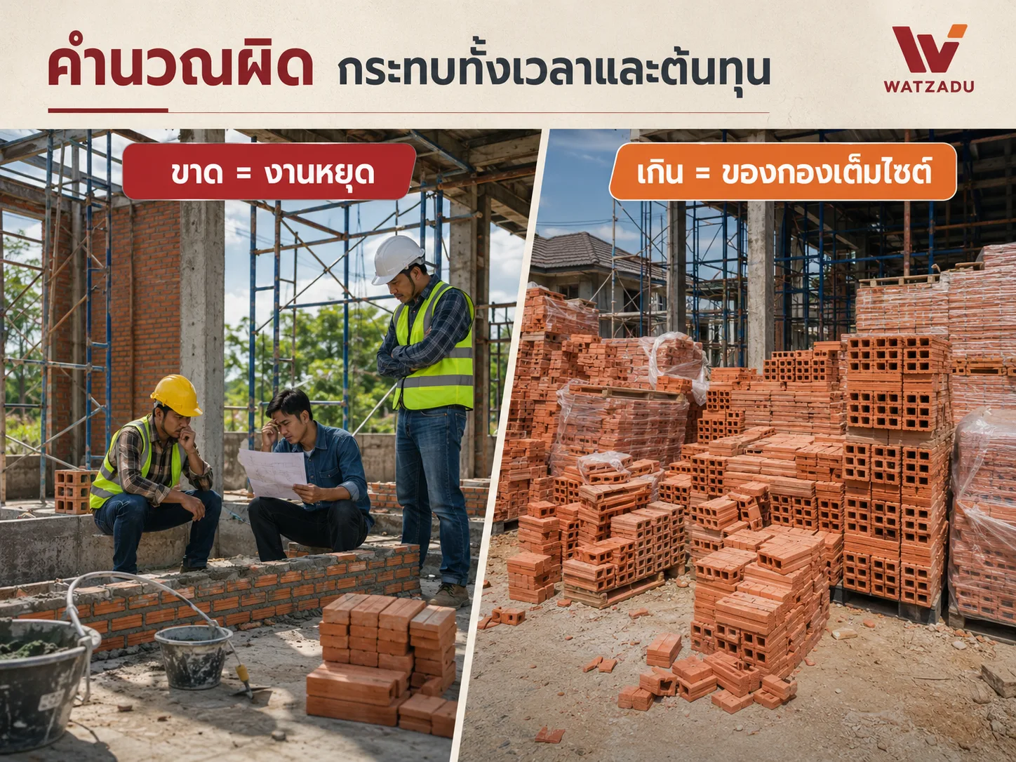 คำนวณอิฐผิด หน้างานขาดและเกิน - WATZADU