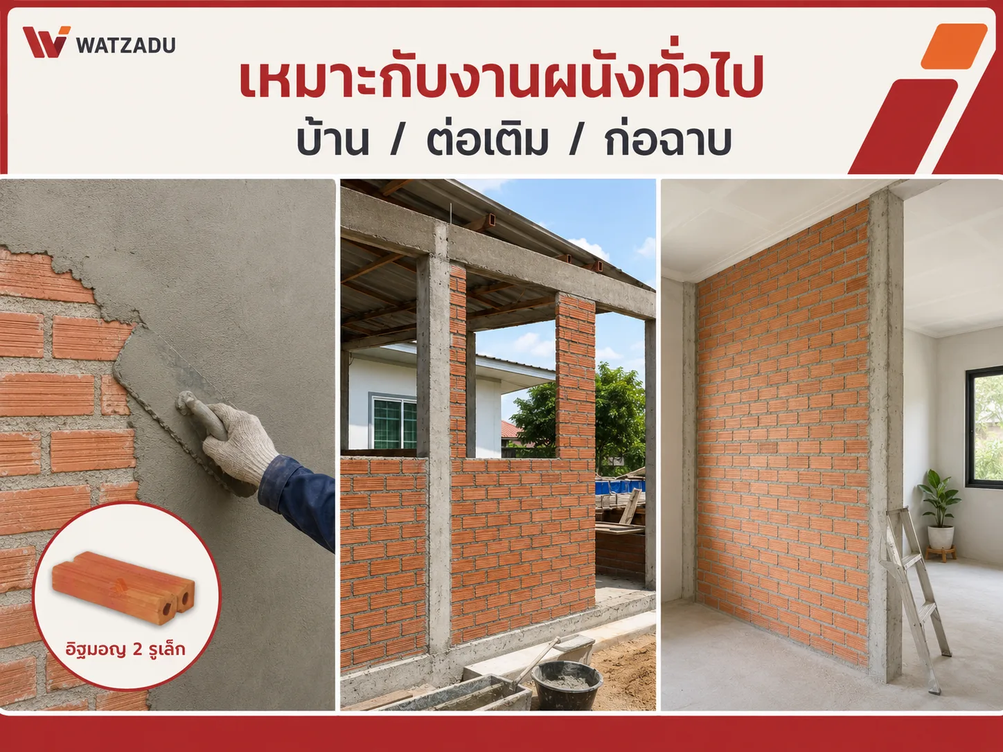 ตัวอย่างงานก่ออิฐมอญ 2 รูเล็ก - WATZADU