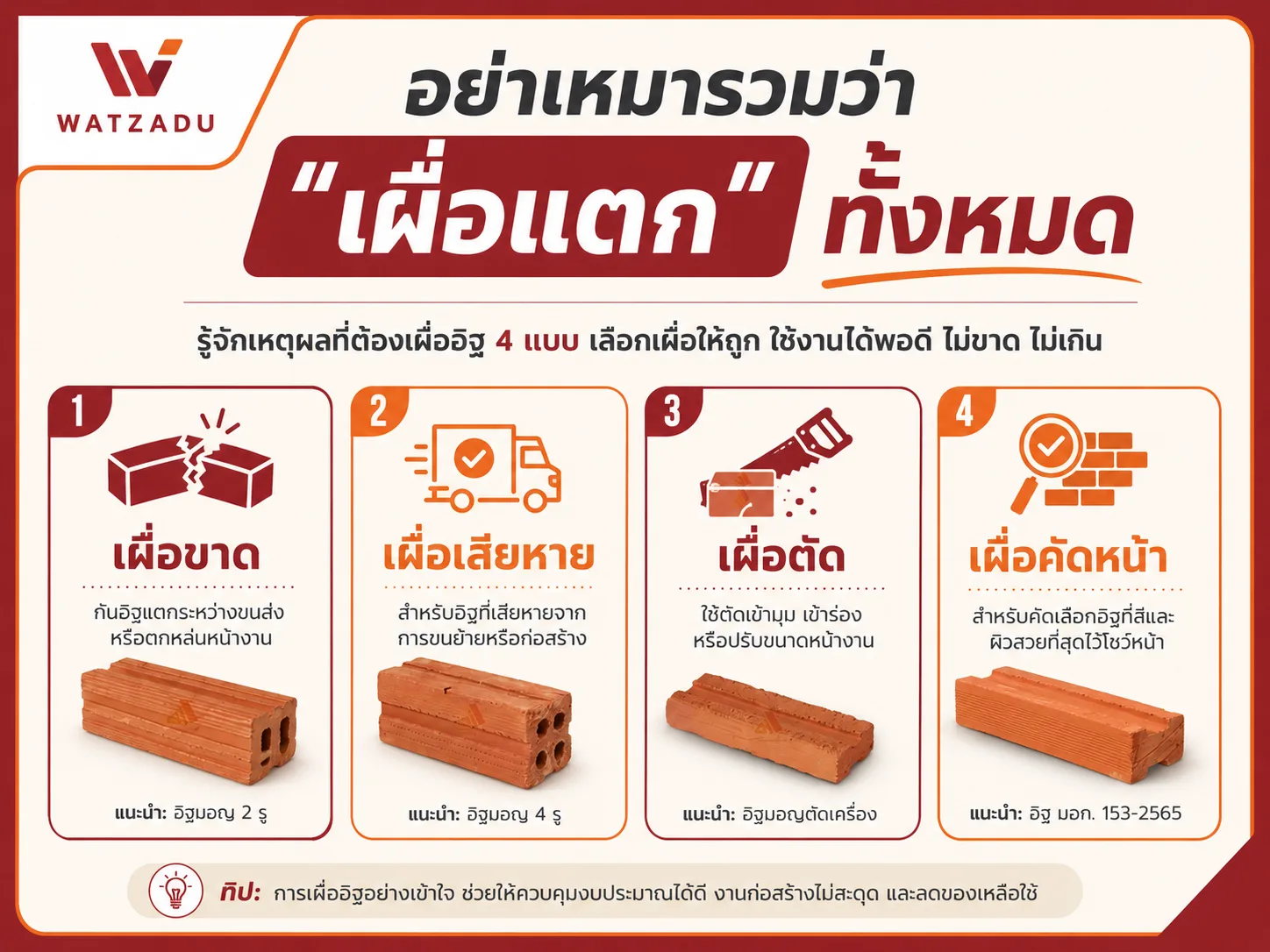 แยกเผื่อขาดเผื่อเสียหายเผื่อตัดเผื่อคัดหน้า - WATZADU
