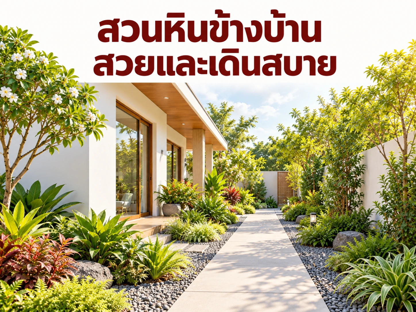 จัดสวนหินข้างบ้าน: ผังทางเดินและรายการวัสดุ