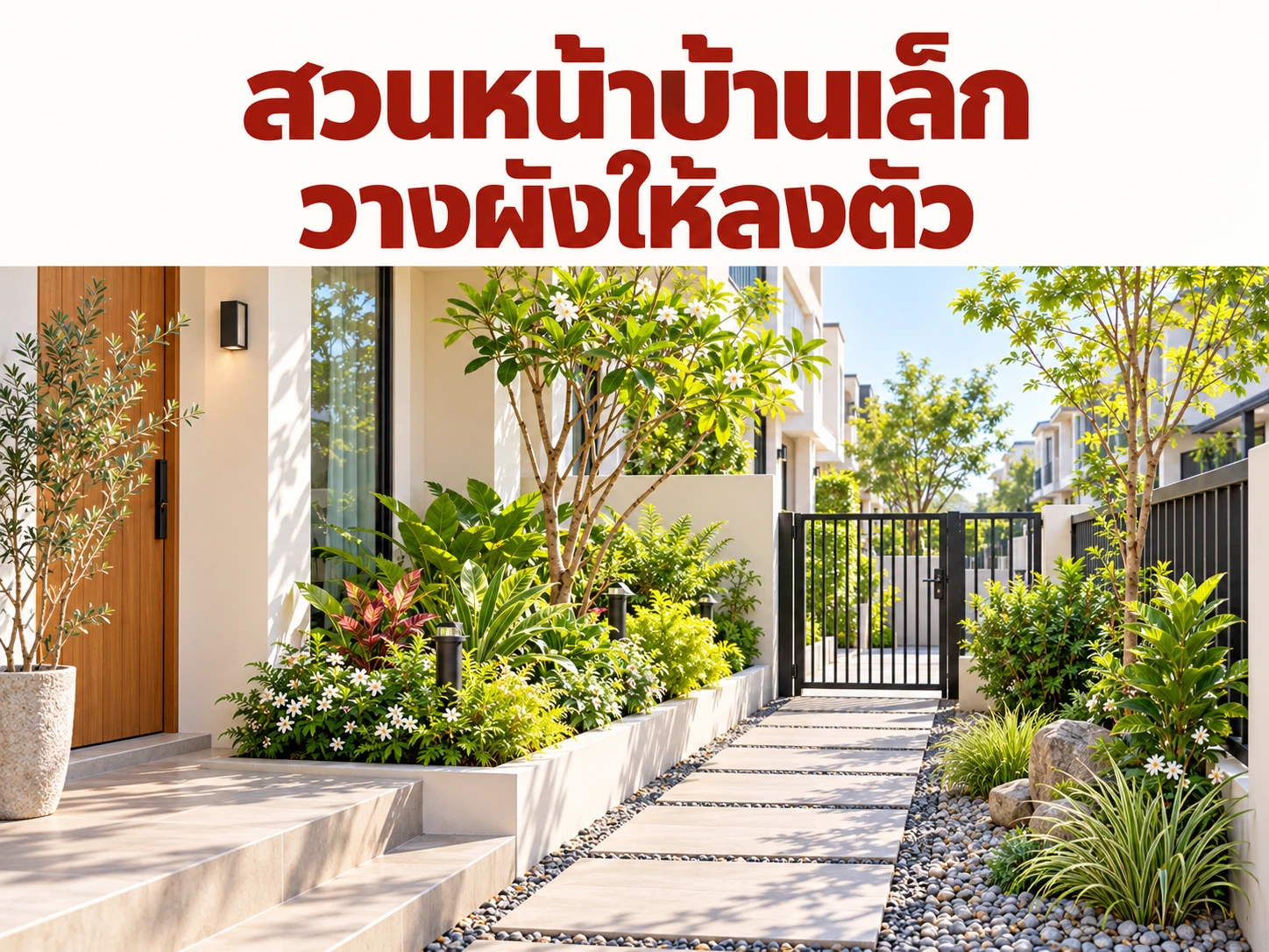 จัดสวนหน้าบ้านพื้นที่แคบ: 2 ผังที่ไม่ขวางทางเข้า