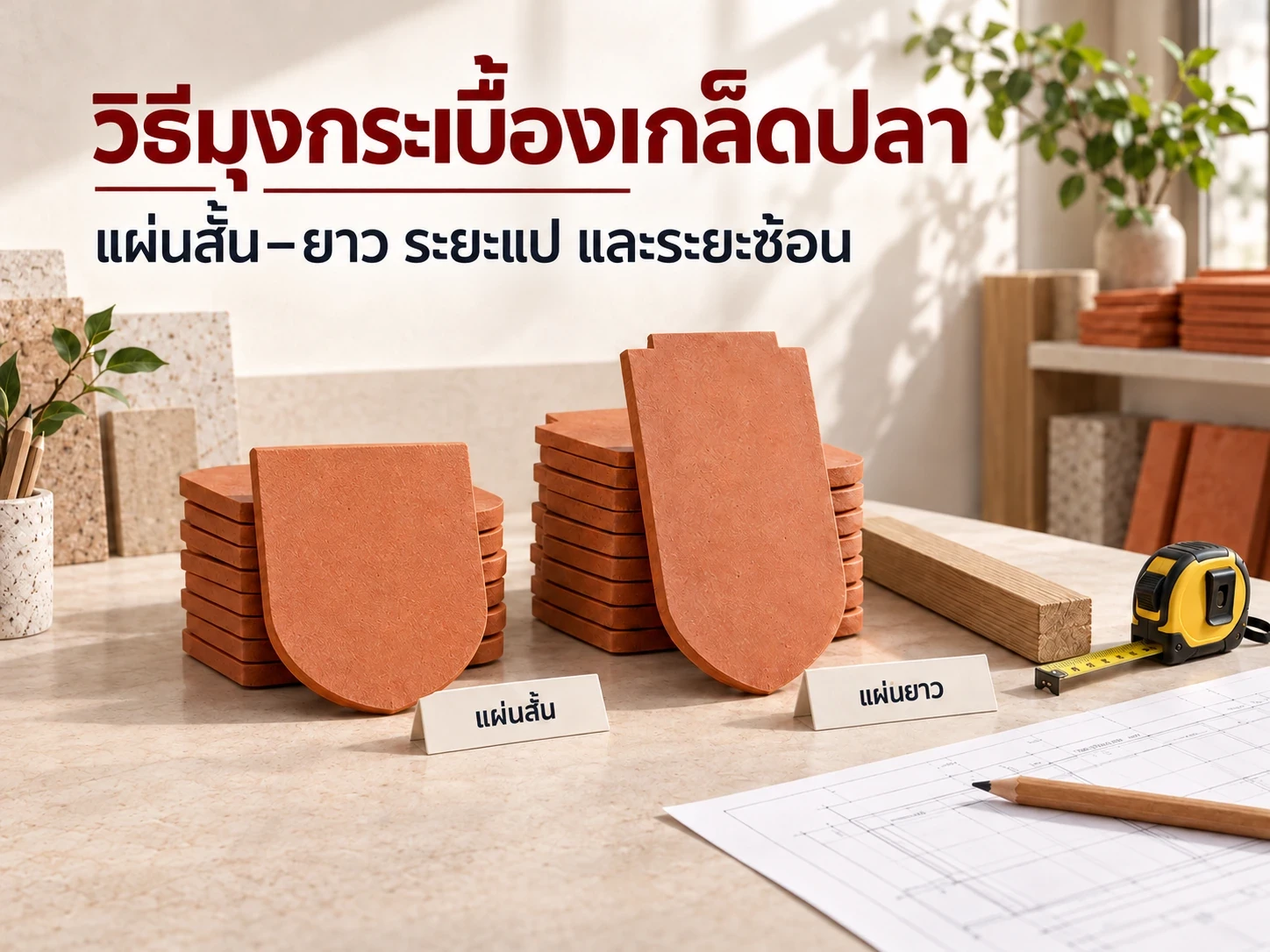 วิธีมุงกระเบื้องเกล็ดปลา แผ่นสั้น–ยาว ระยะแป และระยะซ้อน