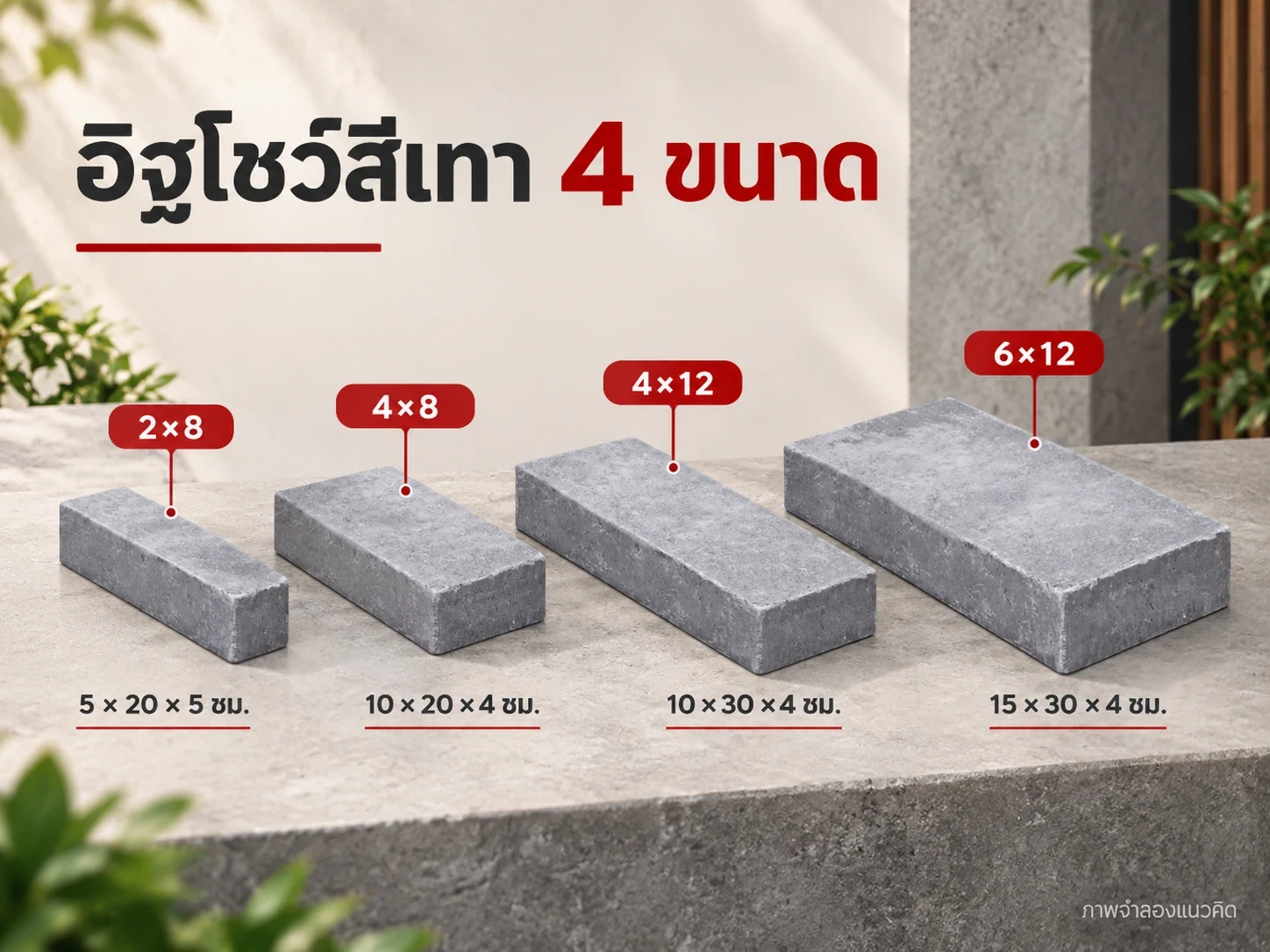 ภาพจำลองสี่ขนาดจากรายการสินค้า ขนาดเรียงกว้าง×ยาว×สูง สีและผิวต้องเทียบก้อนจริงของล็อตที่จะสั่ง
