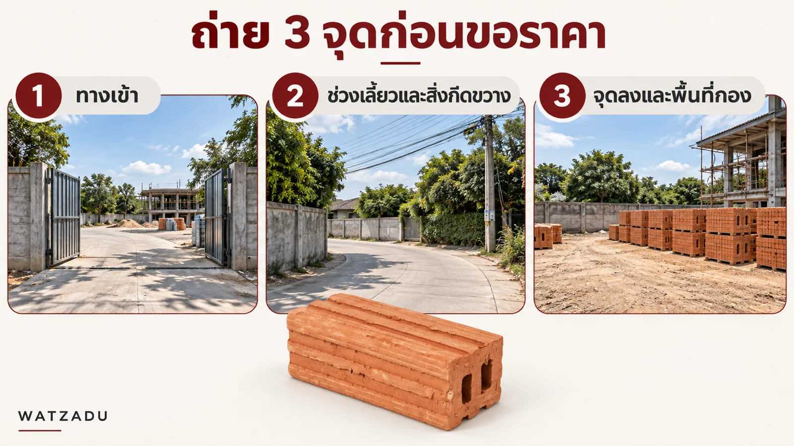 ภาพหน้างานจำลอง AI: ทางเข้า ช่วงเลี้ยว และจุดลง ใช้เป็นรายการภาพที่ควรถ่าย