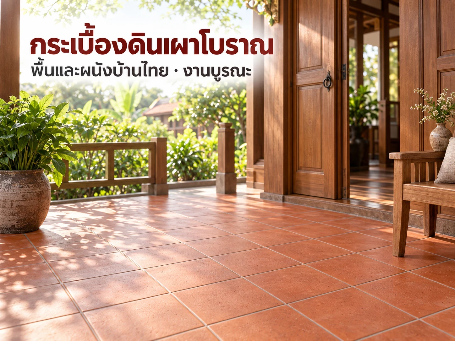 กระเบื้องดินเผาโบราณ ปูพื้นและผนังบ้านไทย วัด และงานบูรณะ