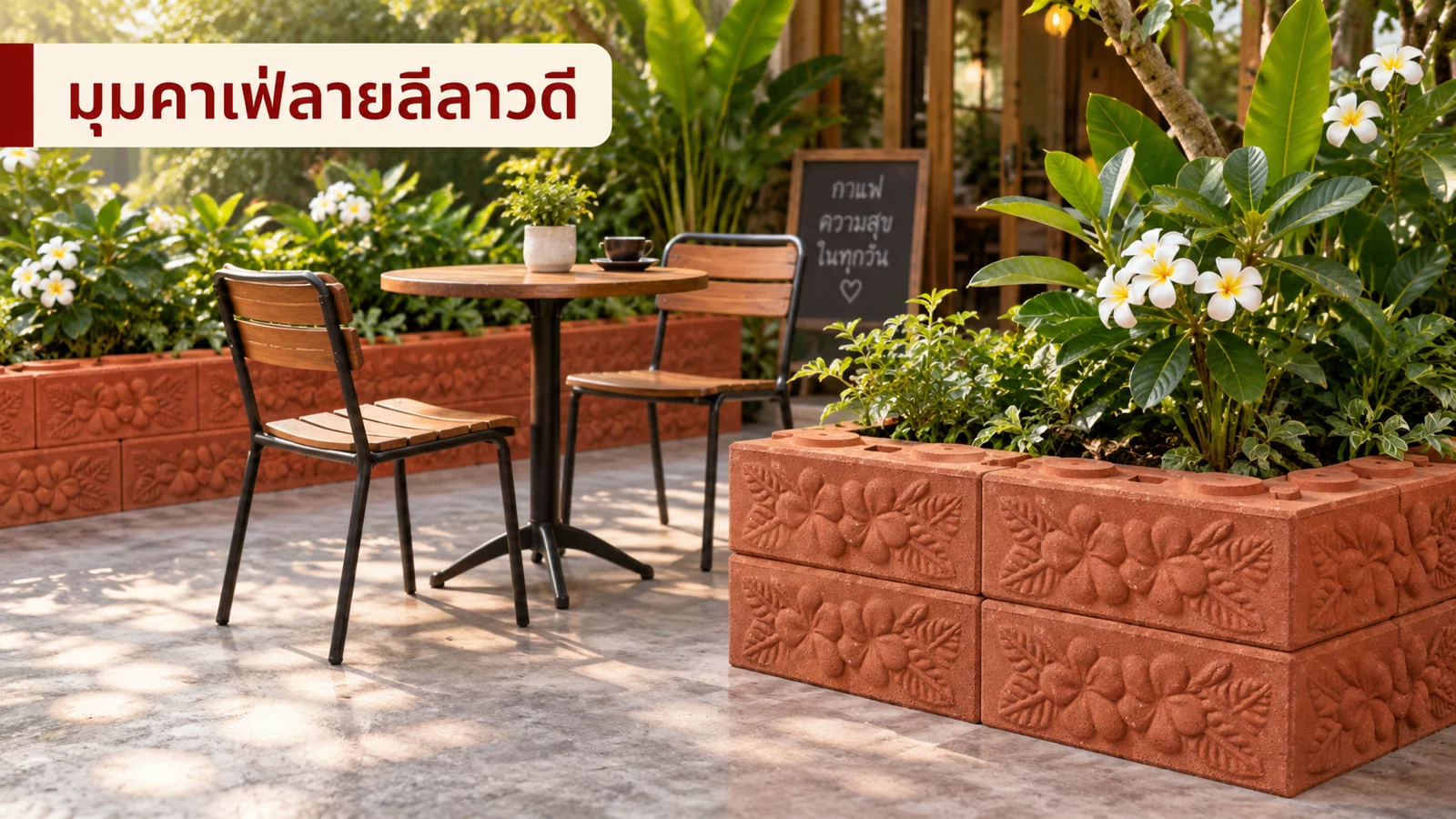 มุมคาเฟ่ขอบต้นไม้อิฐประสานลายลีลาวดี