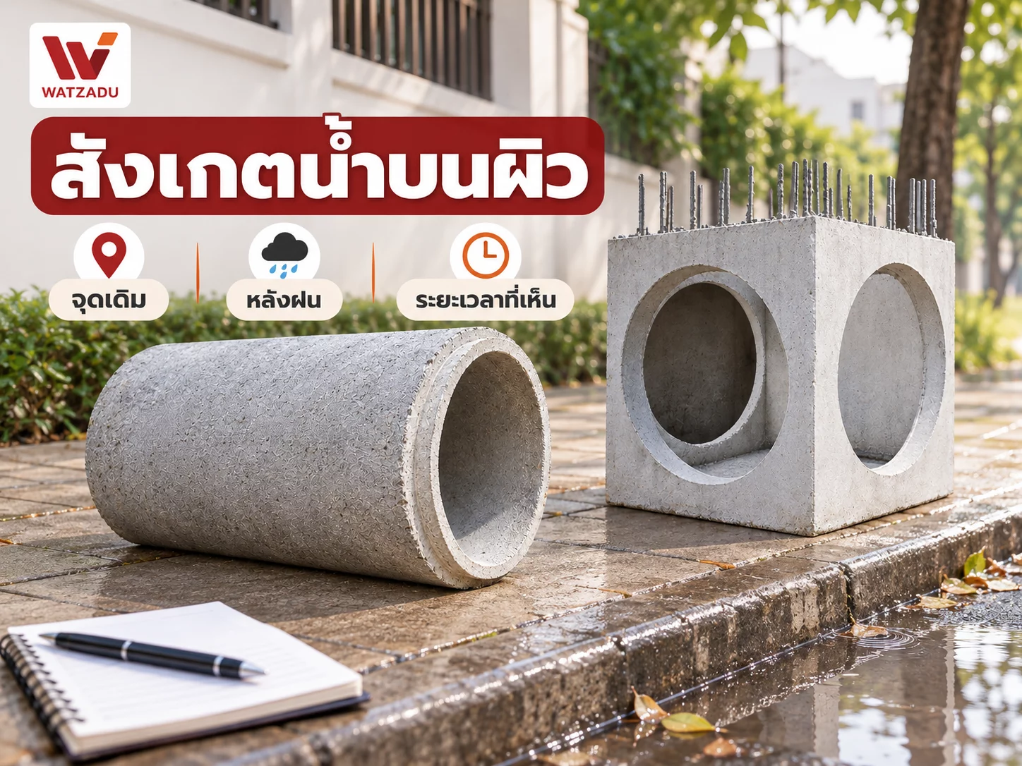 สังเกตน้ำบนผิว — จุดเดิม · หลังฝน · ระยะเวลาที่เห็น