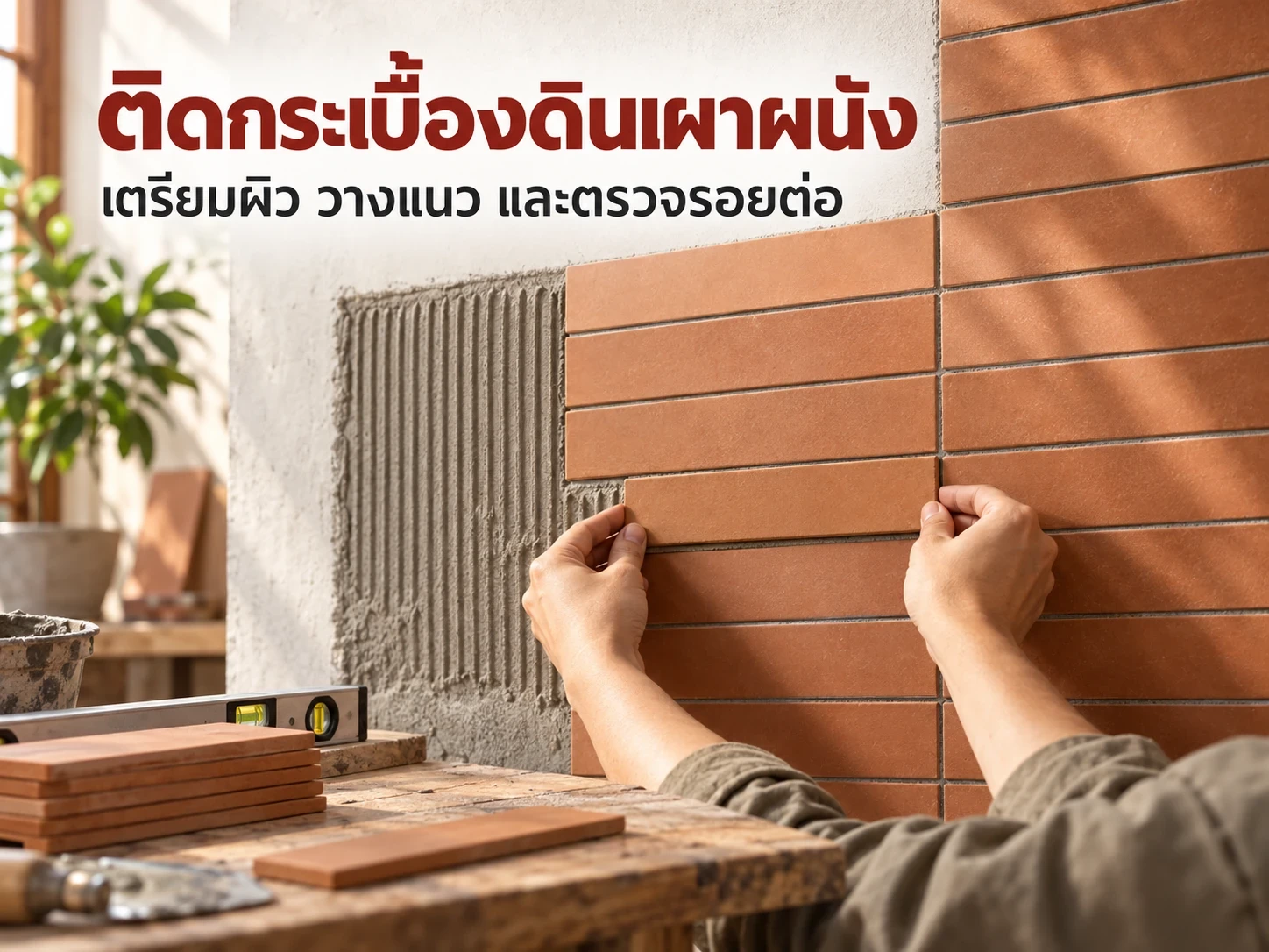 วิธีติดกระเบื้องดินเผาผนัง ภายในและภายนอก ทีละขั้นตอน