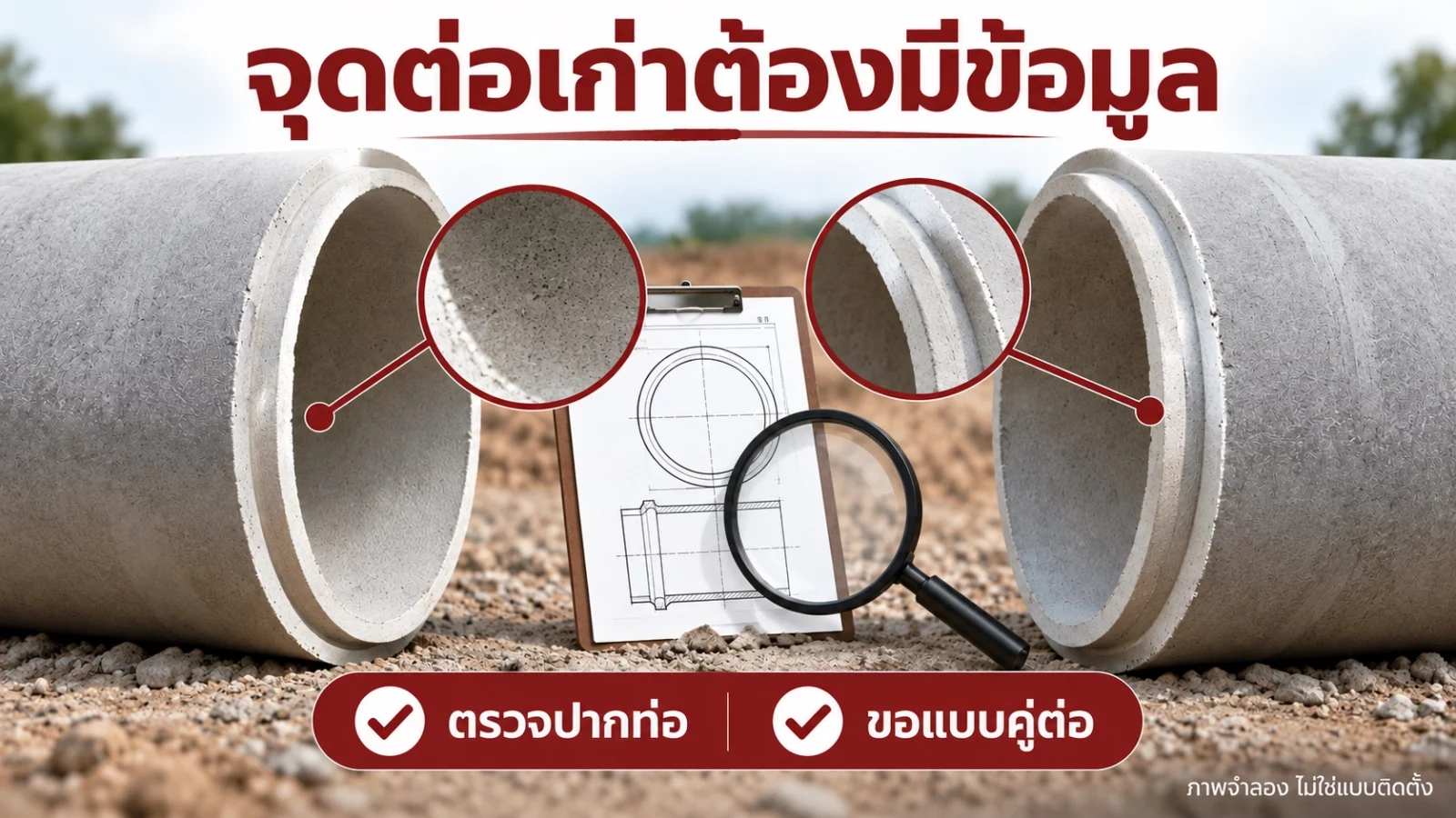 ภาพจำลองจุดปากท่อเก่าและข้อมูลคู่ต่อที่ต้องตรวจ