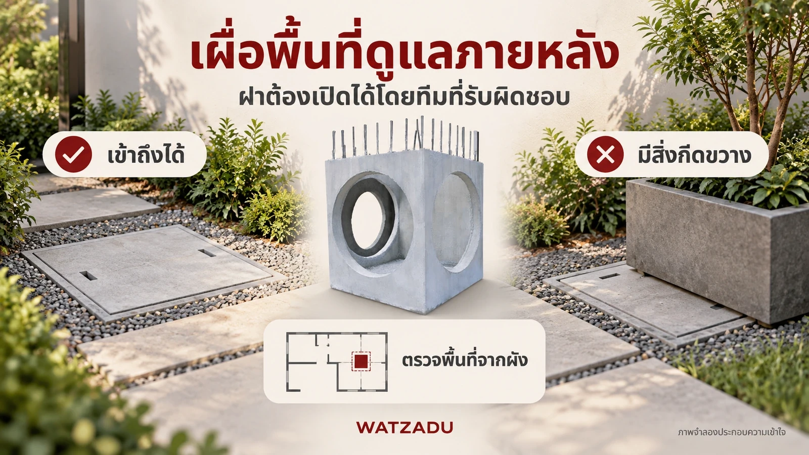 เผื่อพื้นที่ดูแลภายหลัง — ฝาต้องเปิดได้โดยทีมที่รับผิดชอบ