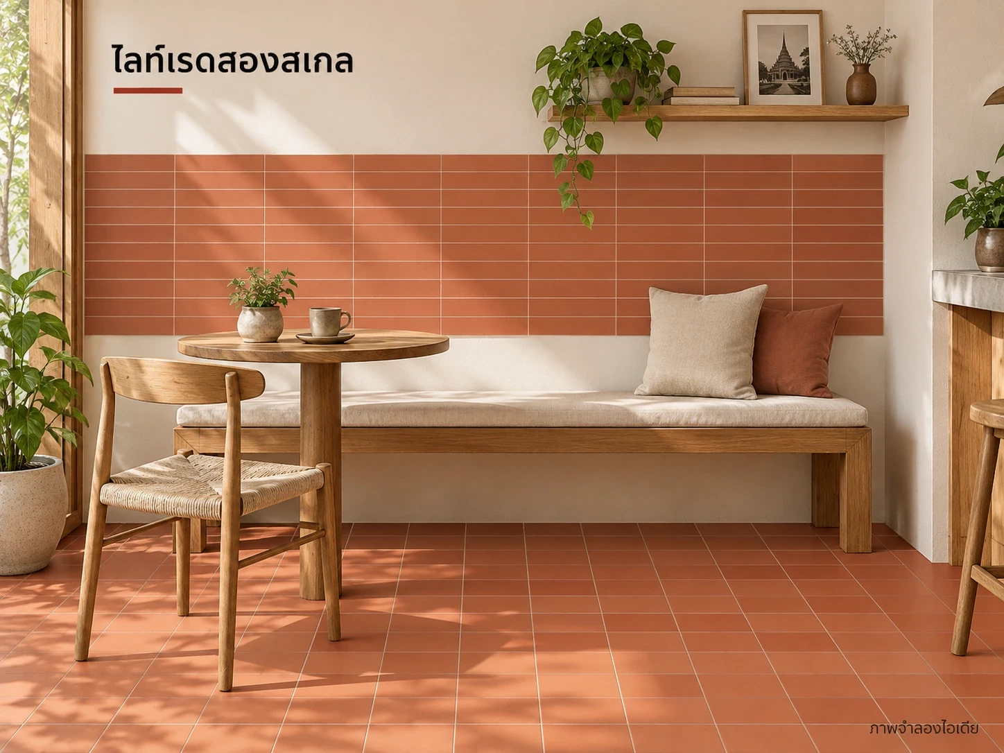 ไลท์เรดสองสเกล — ไลท์เรด 20×20 ซม. ที่พื้น คู่ไลท์เรด 6×24 ซม. ที่ผนัง ดูอบอุ่นต่อเนื่องโดยไม่จำเป็นต้องให้ร่องพื้นตรงกับผนัง