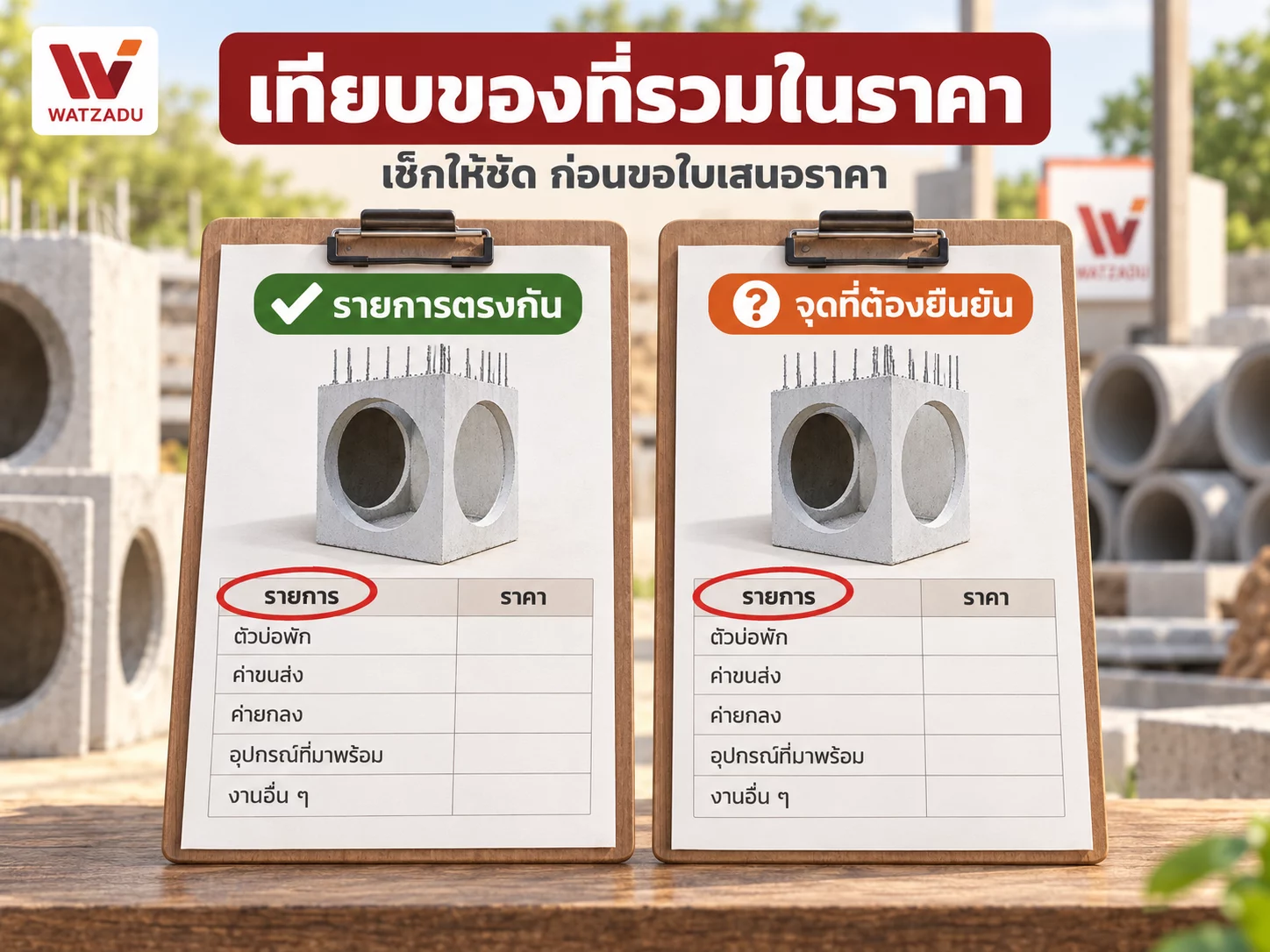 เทียบของที่รวมในราคา — รายการตรงกัน · จุดที่ต้องยืนยัน