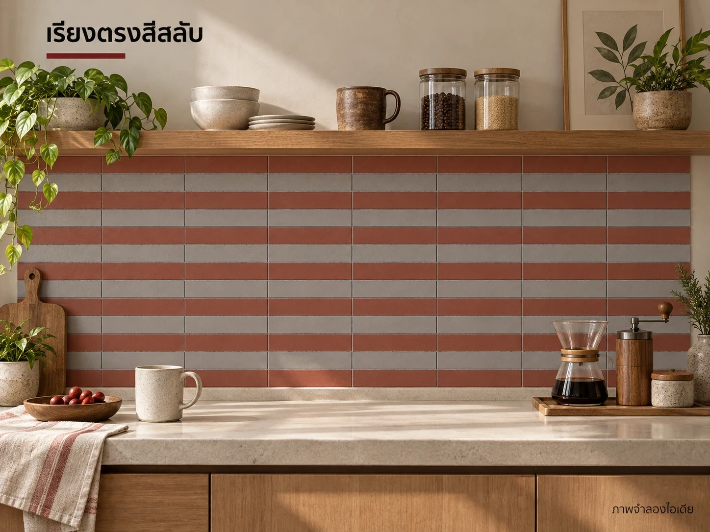 เรียงตรงสีสลับ — เบอร์กันดี้กับเกรย์ 6×24 ซม. เรียงตรงและสลับสีเป็นแถว ลายชัดโดยไม่ใช้รูปทรงเพิ่มเติม