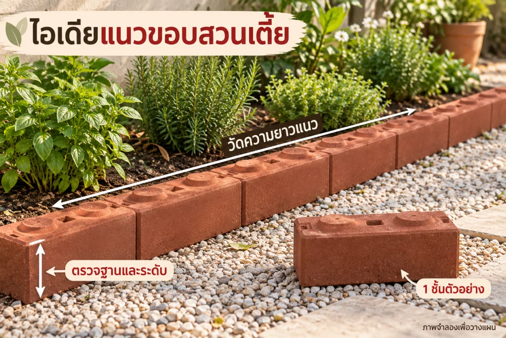 ไอเดียแนวขอบสวนเตี้ยจากอิฐประสาน 2 ปุ่มหนึ่งชั้น