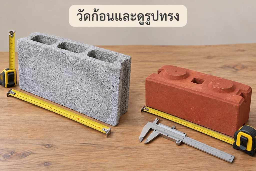 ภาพจำลองตรวจมิติและรูปทรงอิฐบล็อกกับอิฐประสาน
