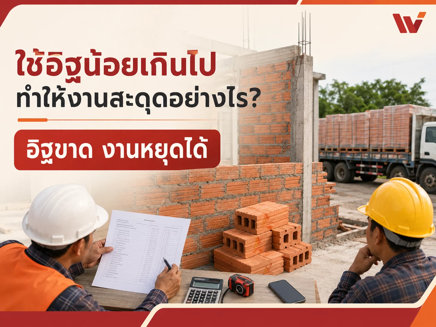 ใช้อิฐน้อยเกินไปทำให้งานสะดุดอย่างไร? ปัญหาของขาดที่ทำให้งานก่อเสียเวลาและเสียค่ารถซ้ำ