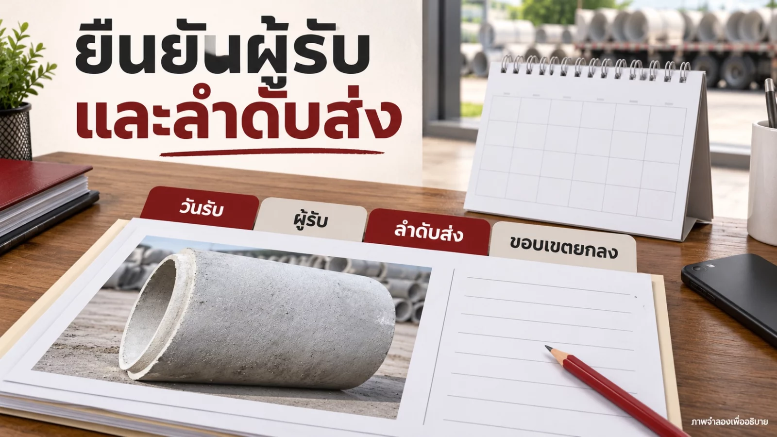 ภาพจำลองการยืนยันวันรับ ผู้รับ ลำดับส่ง และขอบเขตยกลง