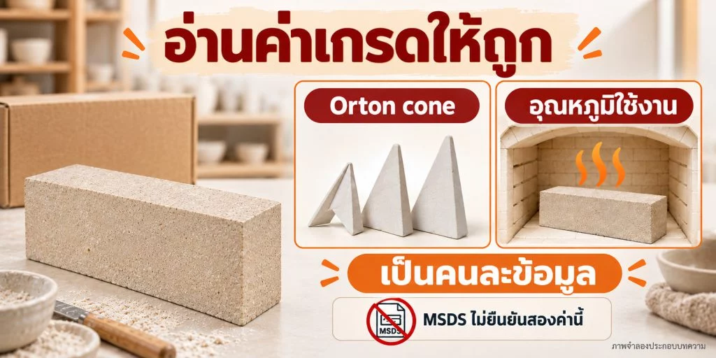 ภาพอธิบายค่า Orton cone กับอุณหภูมิใช้งานเป็นคนละข้อมูล MSDS ที่ใช้ในบทความนี้ไม่ยืนยันสองค่านี้
