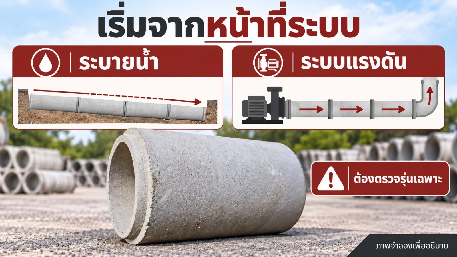 ภาพแนวคิดเปรียบเทียบระบบระบายน้ำและระบบแรงดัน