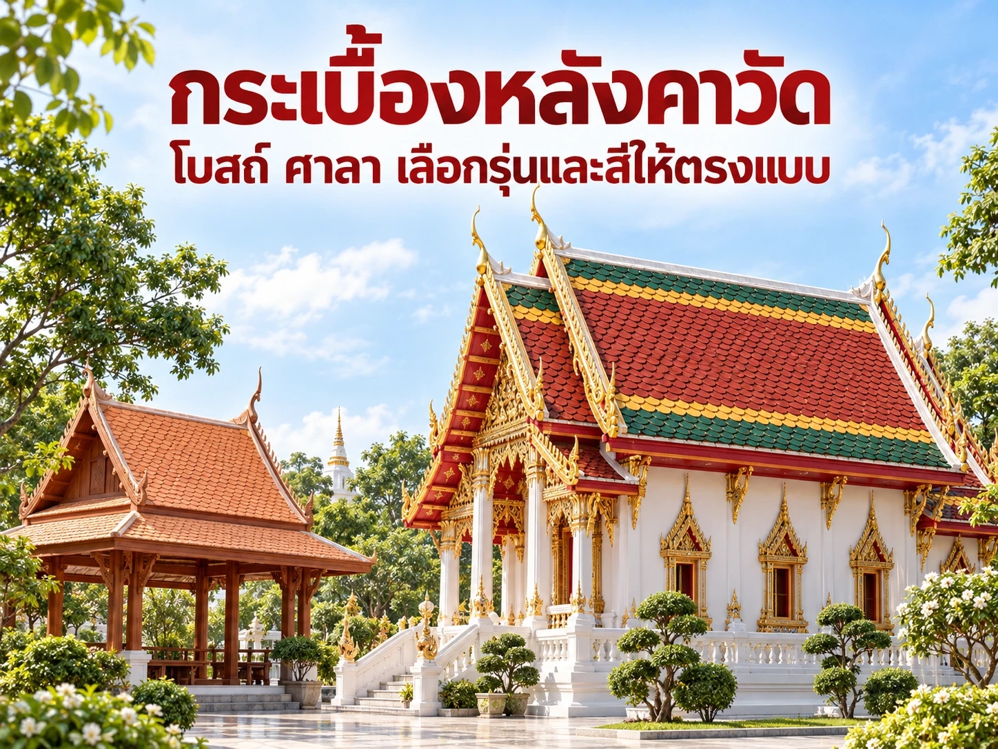 กระเบื้องหลังคาวัด โบสถ์ ศาลา เลือกรุ่น สี และเตรียมงานมุง