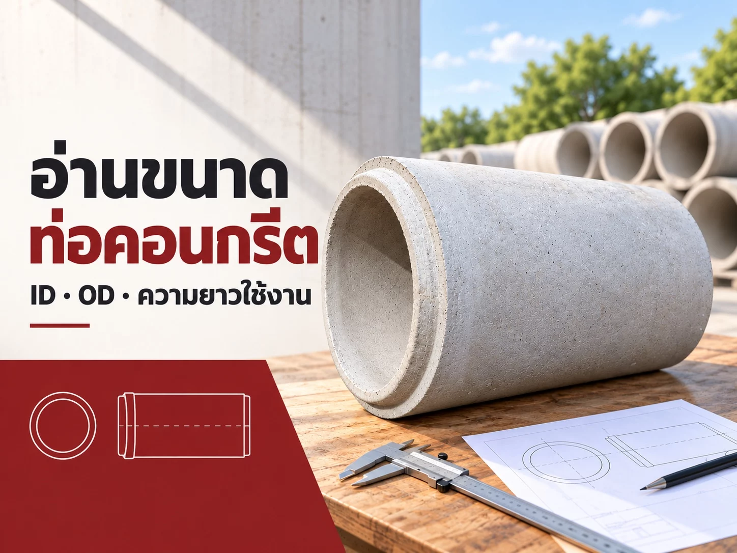 อ่านขนาดท่อคอนกรีต: ID, OD และความยาวใช้งานต่างกันอย่างไร