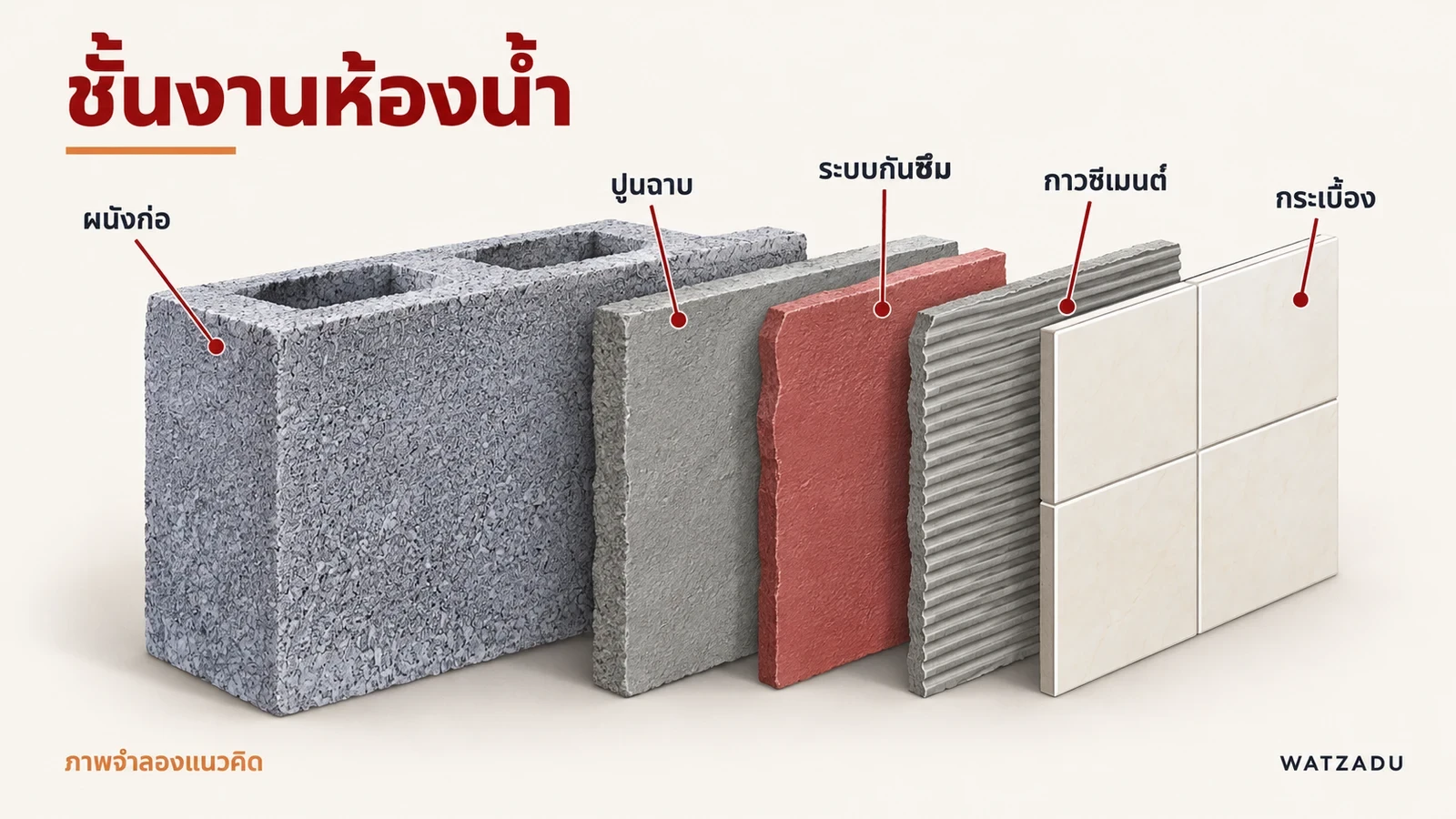 ชั้นผนังก่อ ปูนฉาบ ระบบกันซึม กาวซีเมนต์และกระเบื้องเป็นคนละหน้าที่