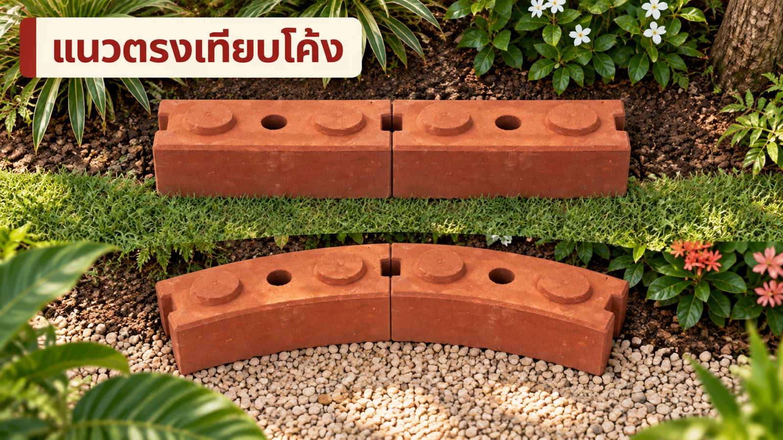 แนวตรงและแนวโค้งอิฐประสานแยกกัน