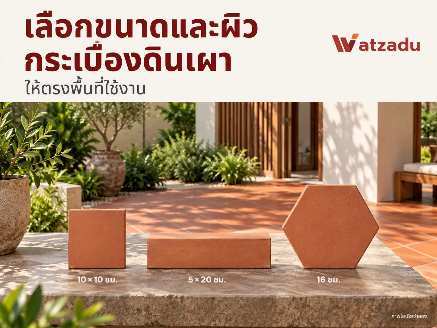 เลือกขนาดและผิวกระเบื้องดินเผาให้ตรงพื้นที่ใช้งาน