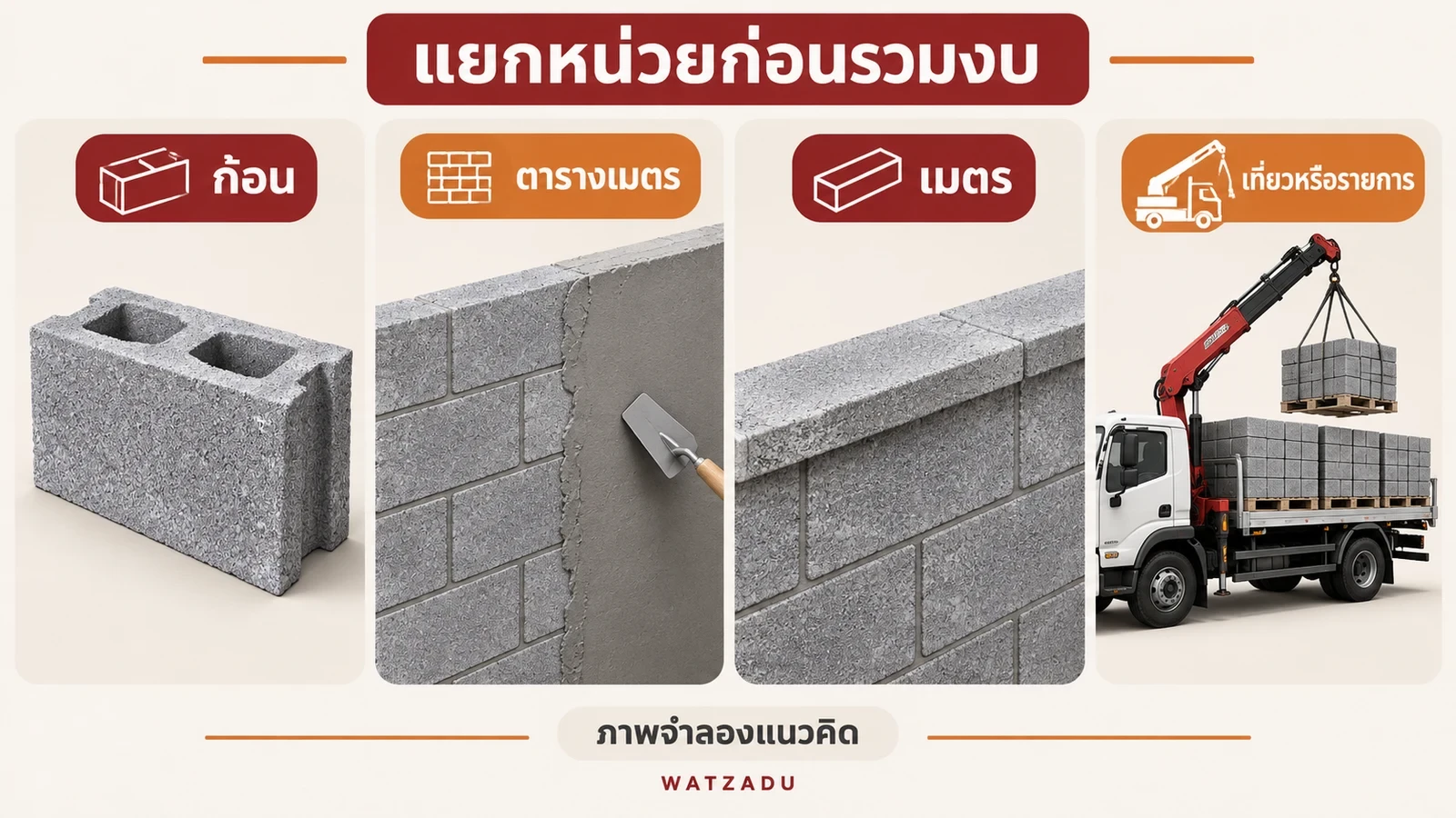 แยกหน่วยก้อน ตารางเมตร เมตรและเที่ยว/รายการให้ตรงสิ่งที่คิด