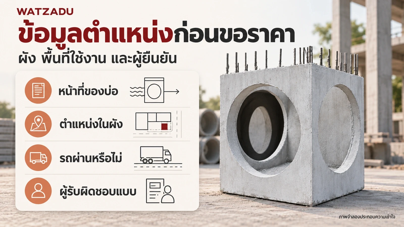 ข้อมูลตำแหน่งก่อนขอราคา — ผัง พื้นที่ใช้งาน และผู้ยืนยัน