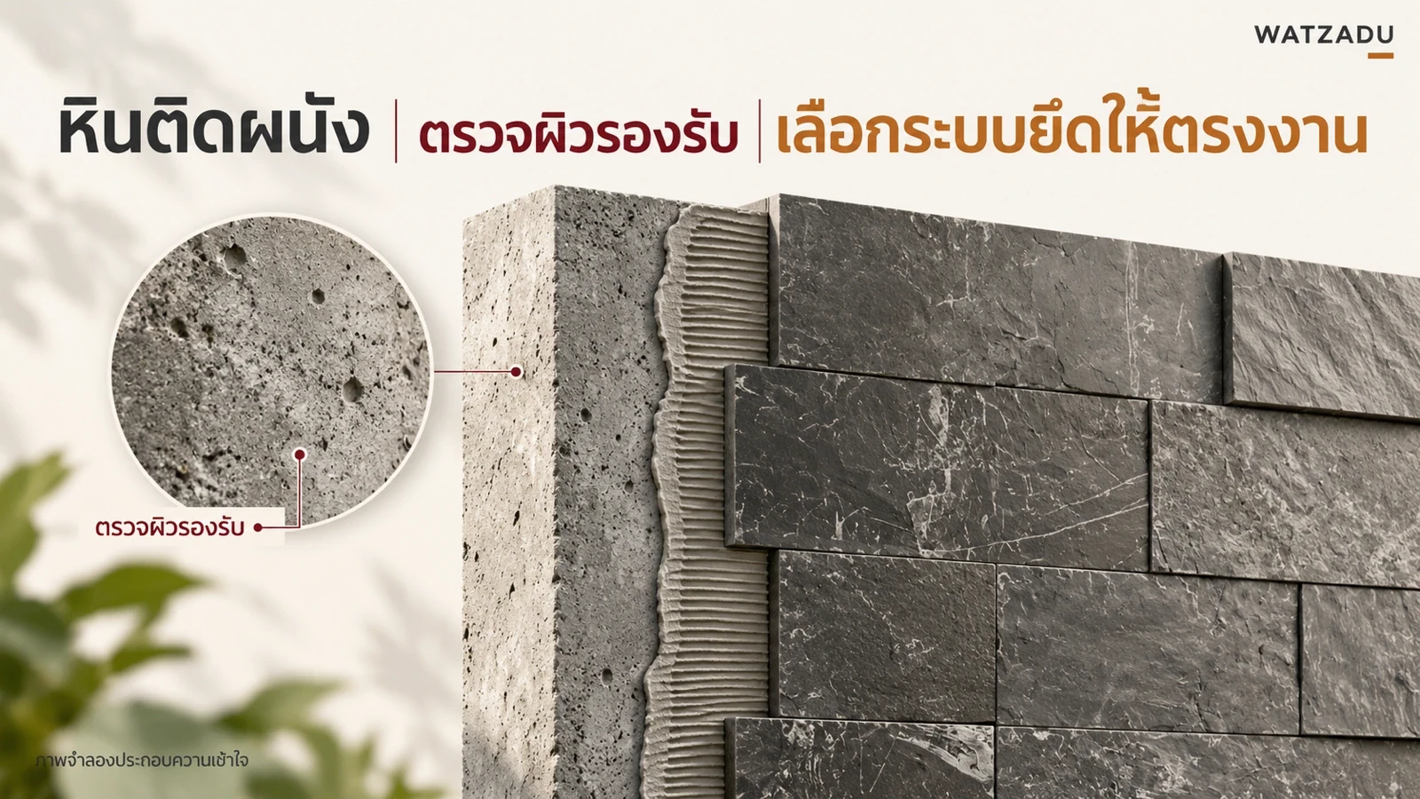 หินติดผนัง — ตรวจผิวรองรับ — เลือกระบบยึดให้ตรงงาน