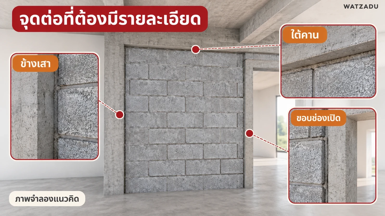 ตรวจรายละเอียดข้างเสา ใต้คาน และขอบช่องเปิดแยกกัน