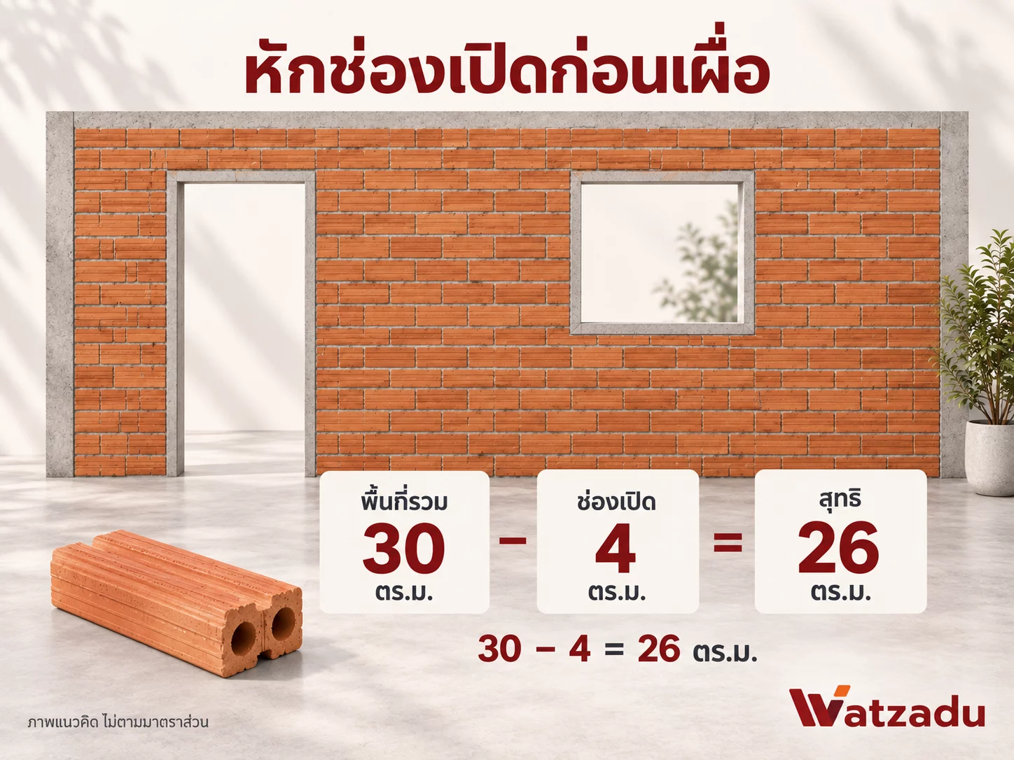 ภาพแนวคิด AI ไม่ตามมาตราส่วน: พื้นที่รวม 30 หักช่องเปิด 4 เหลือ 26 ตร.ม.