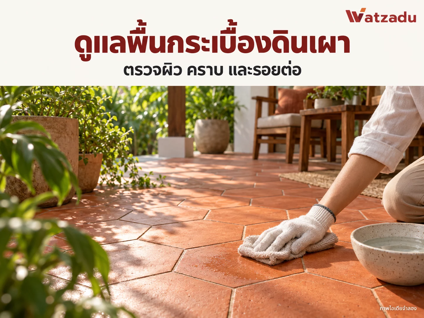 ดูแลพื้นกระเบื้องดินเผา: ผิวเดิม คราบ และรอยต่อ