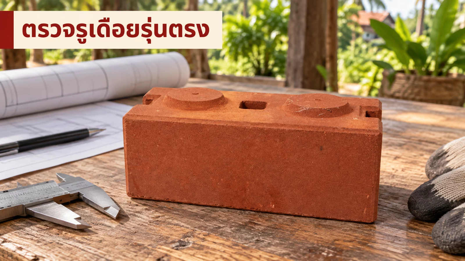 ตรวจรูปทรงรูและเดือยตัวอย่างอิฐประสานรุ่นตรง