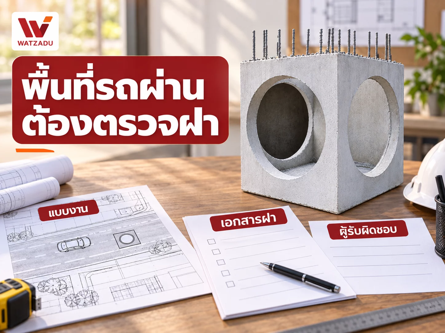 พื้นที่รถผ่านต้องตรวจฝา — แบบงาน · เอกสารฝา · ผู้รับผิดชอบ