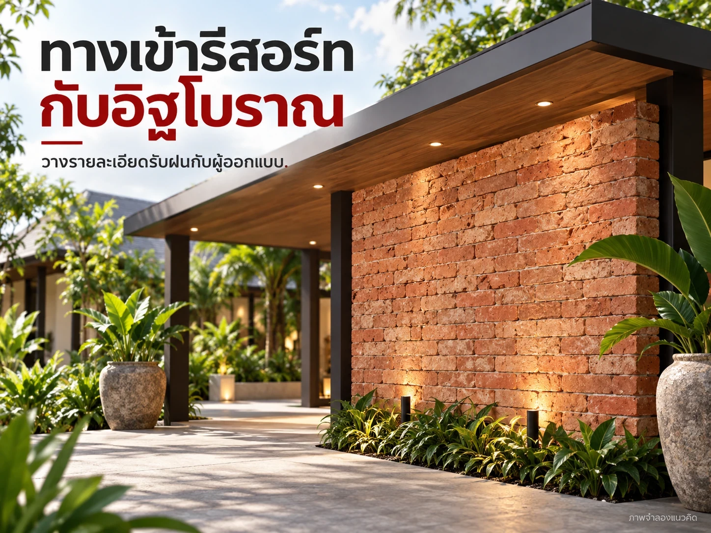 แนวคิดทางเข้าใต้ชายคากับผิวอิฐ ผู้ออกแบบต้องกำหนดฐาน จุดยึด และรายละเอียดน้ำจริง