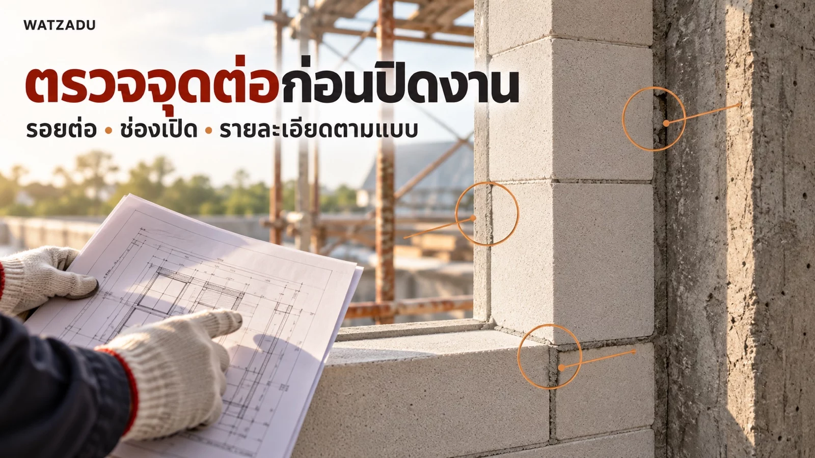 ตรวจจุดต่อก่อนปิดงาน — รอยต่อ • ช่องเปิด • รายละเอียดตามแบบ